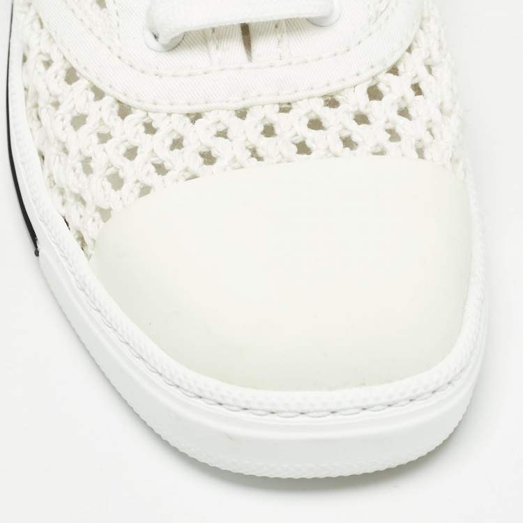 Pre Owned Miu Miu White Knit Fabric Lace Up Sneakers Size 39.5