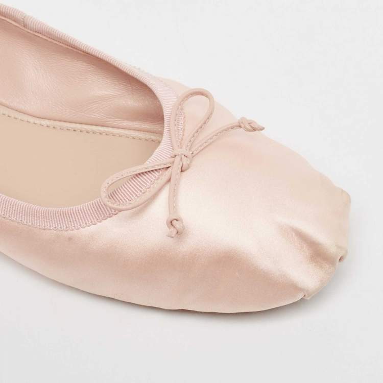 Pre Owned Miu Miu Pink Satin Bow Ballet Flats Size 39.5