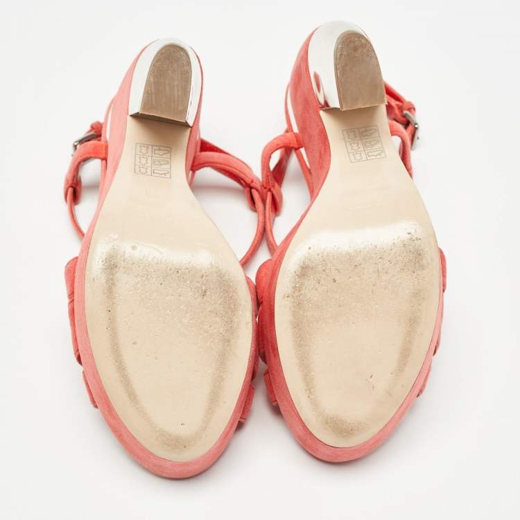 Pre Owned Miu Miu Pink Suede Platform Slingback Sandals Size 38