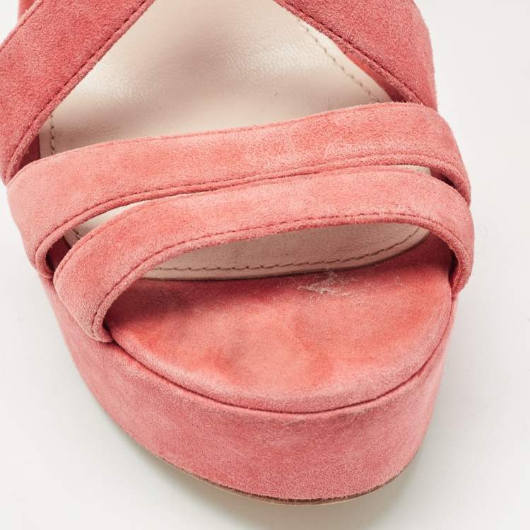 Pre Owned Miu Miu Pink Suede Platform Slingback Sandals Size 38