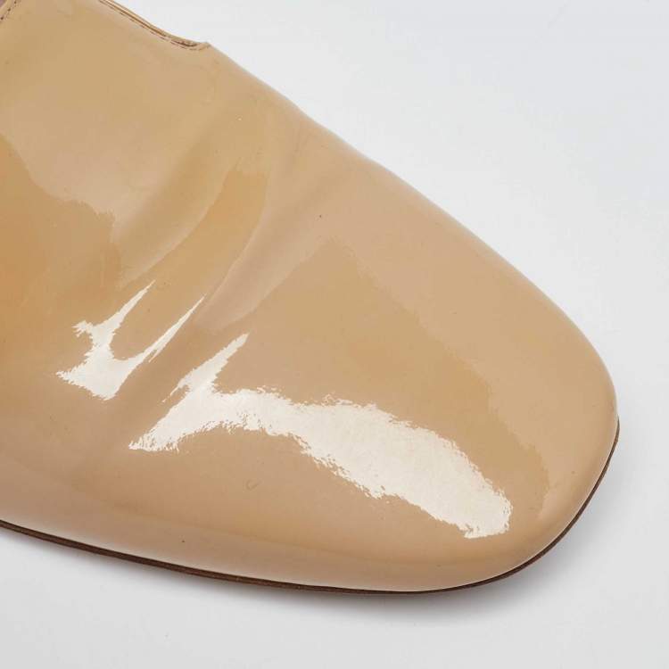 Pre Owned Miu Miu Beige Patent Leather Crystal Embellished Smoking Slippers Size 40.5