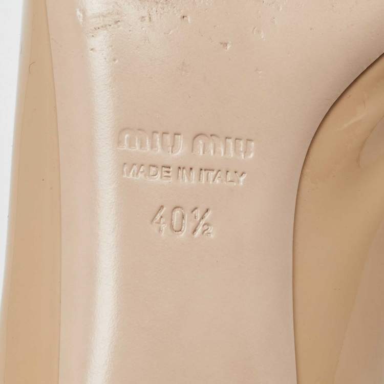 Pre Owned Miu Miu Beige Patent Leather Crystal Embellished Smoking Slippers Size 40.5