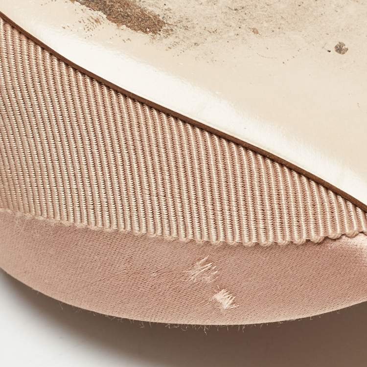 Pre Owned Miu Miu Beige Satin Crystal Embellished Flat Slides Size 38.5    