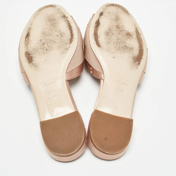 Pre Owned Miu Miu Beige Satin Crystal Embellished Flat Slides Size 38.5    