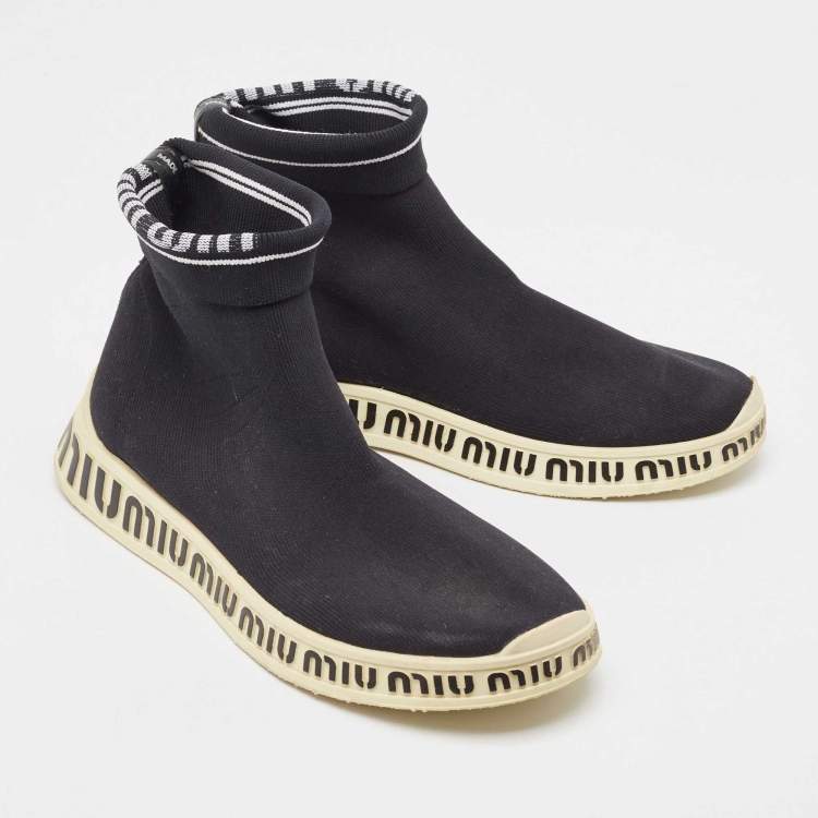 Pre Owned Miu Miu Black Knit Fabric Sock High Top Sneakers Size 39