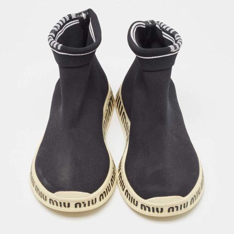 Pre Owned Miu Miu Black Knit Fabric Sock High Top Sneakers Size 39