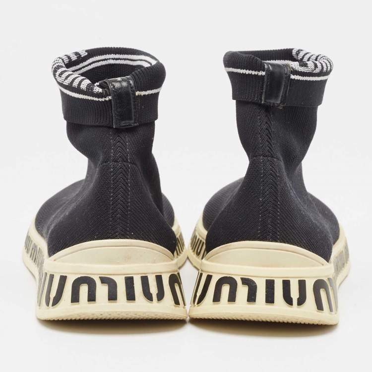 Pre Owned Miu Miu Black Knit Fabric Sock High Top Sneakers Size 39