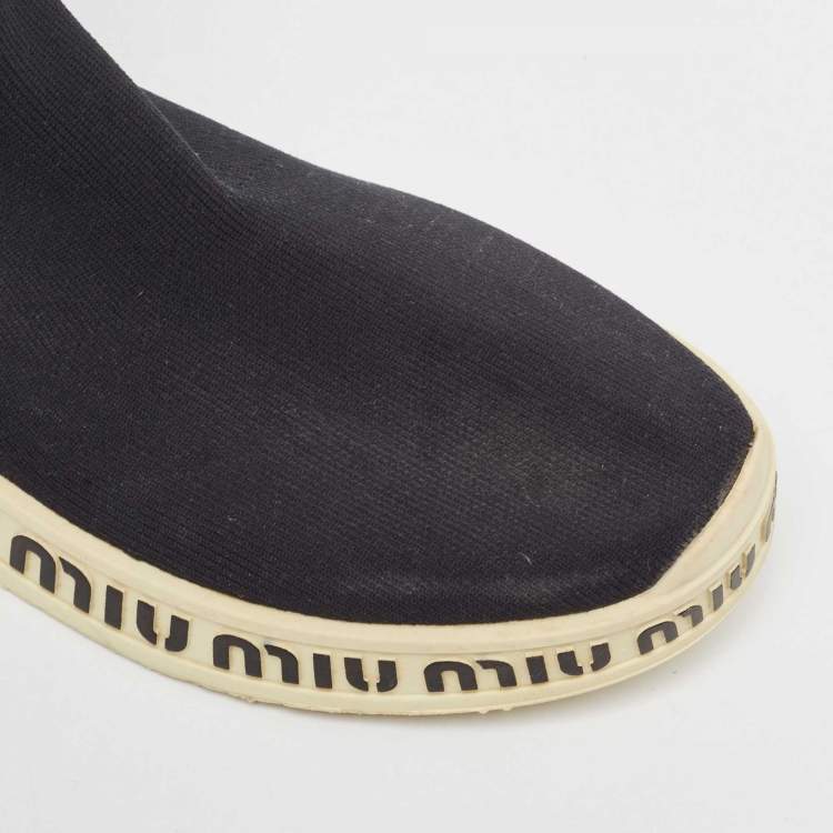 Pre Owned Miu Miu Black Knit Fabric Sock High Top Sneakers Size 39