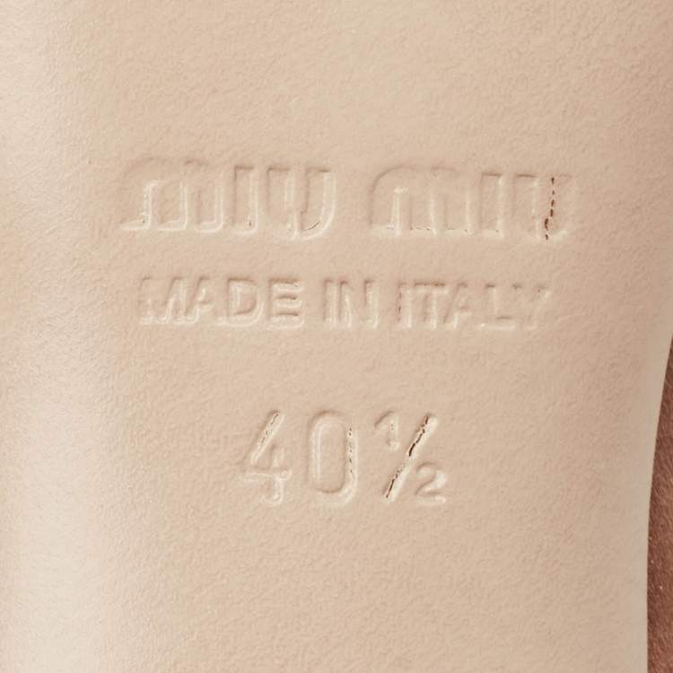 Pre Owned Miu Miu Beige Satin and Canvas Slide Sandals Size 40.5