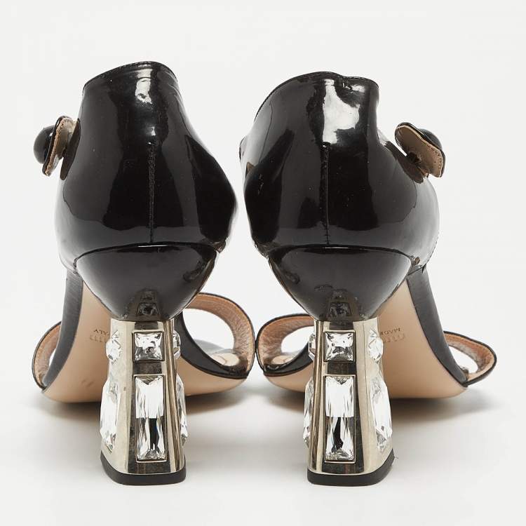 Pre Owned Miu Miu Black Patent Leather Ankle Strap Sandals Size 40