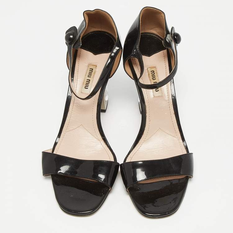 Pre Owned Miu Miu Black Patent Leather Ankle Strap Sandals Size 40
