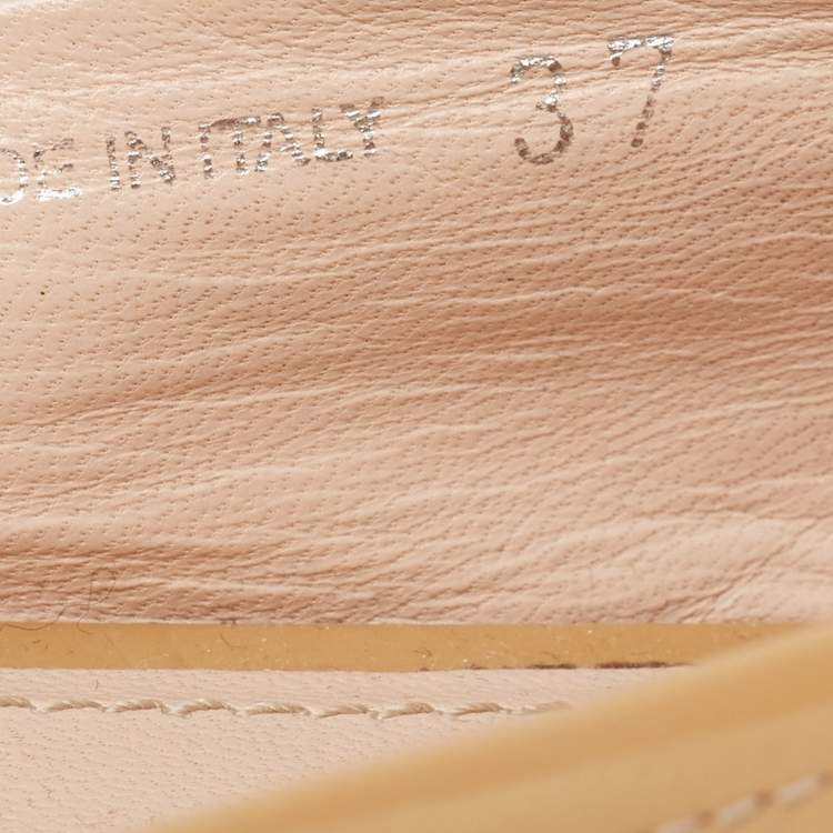 Pre Owned Miu Miu Beige Patent Leather Crystal Embellished Ballet Flats Size 37