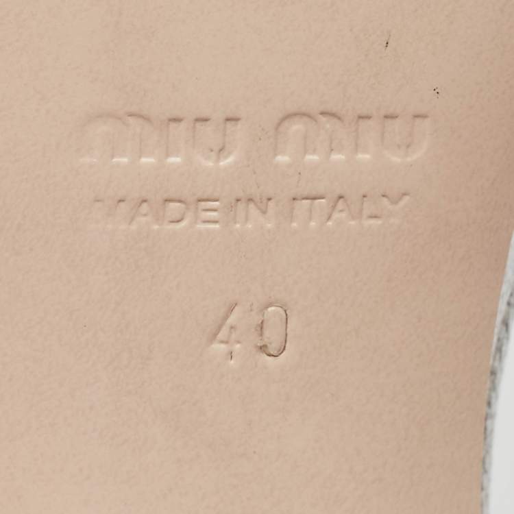 Pre Owned Miu Miu Silver Leather  Crystal Embellished Ankle Wrap Sandals Size 40