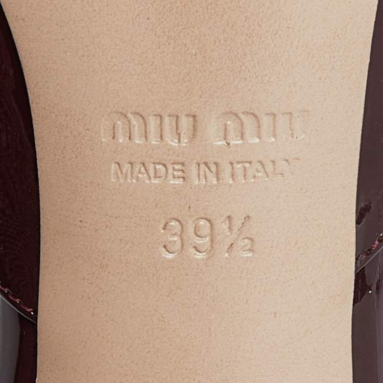 Pre Owned Miu Miu Burgundy Patent Leather Crystal Embellished Block Heel Slide Sandals Size 39.5