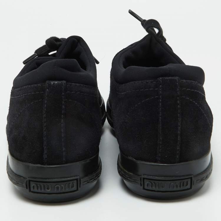 Pre Owned Miu Miu Black Suede Crystal Embellished Cap Toe Sneakers Size 40
