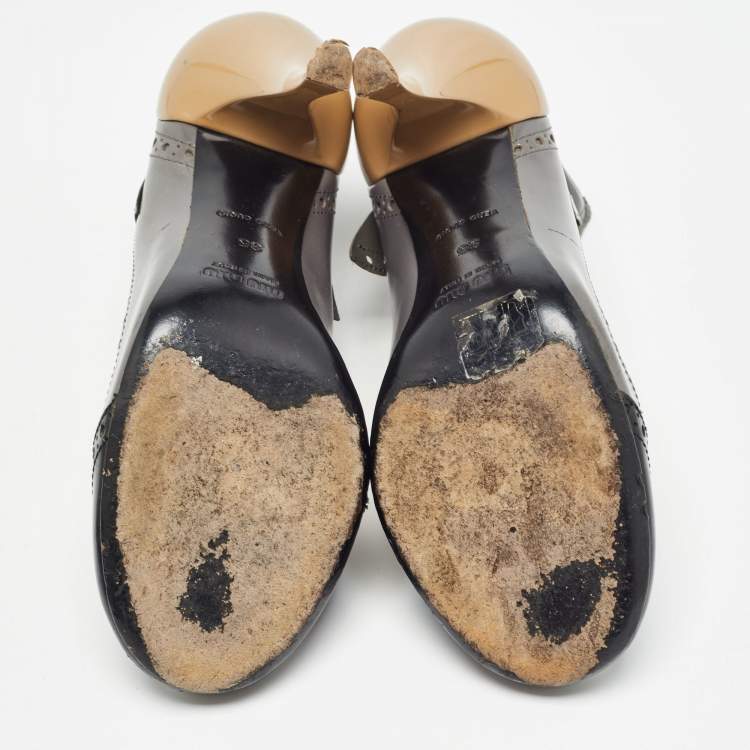 Pre Owned Miu Miu Grey/Black Brogue Leather Pumps Size 35