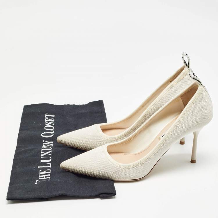 Pre Owned Miu Miu Cream Knit Fabric Pointed Toe Pumps Size 35.5