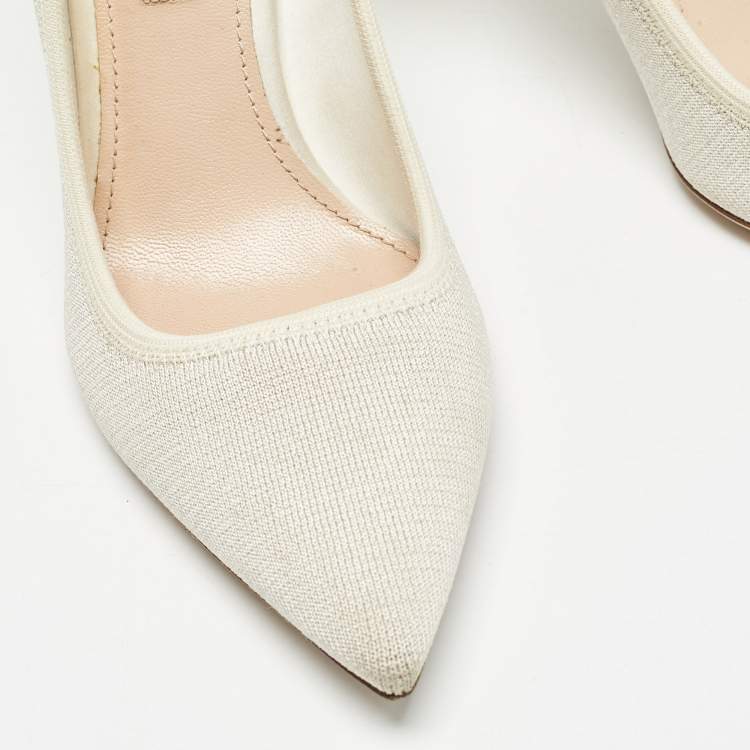 Pre Owned Miu Miu Cream Knit Fabric Pointed Toe Pumps Size 35.5