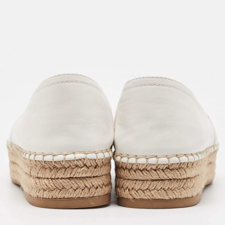 Pre Owned Miu Miu White Leather Crystal Embellished Espadrille Loafers Size 39 