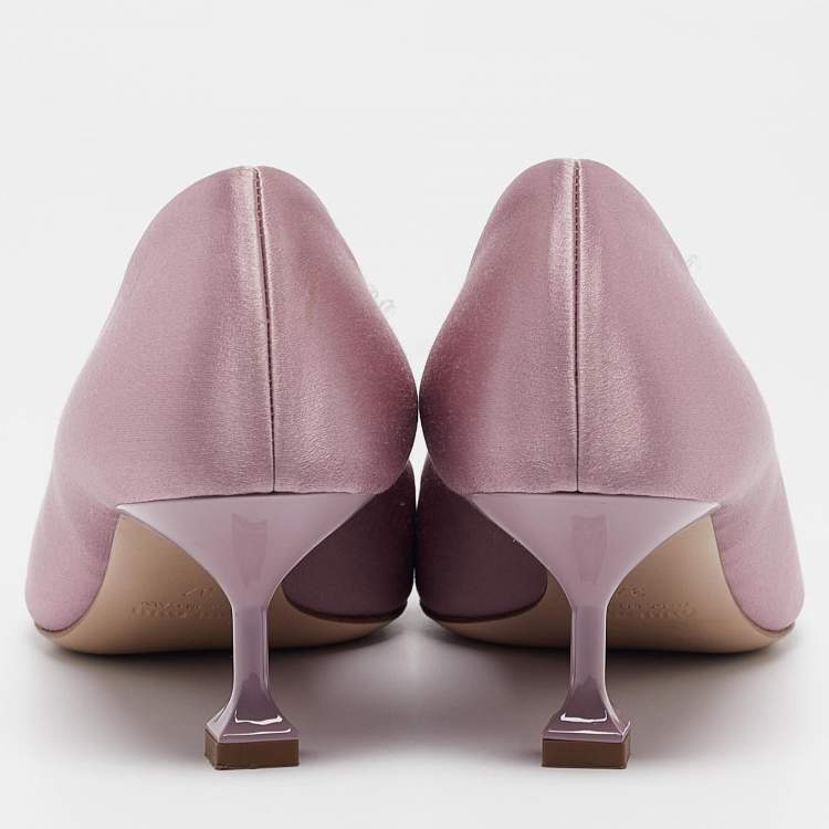 Pre Owned Miu Miu Purple Satin Crystal Embellished Pointed Toe Pumps Size 37