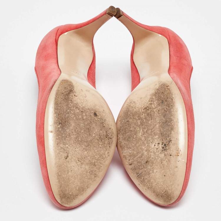 Pre Owned Miu Miu Coral Pink Suede Round Toe Pumps Size 37.5