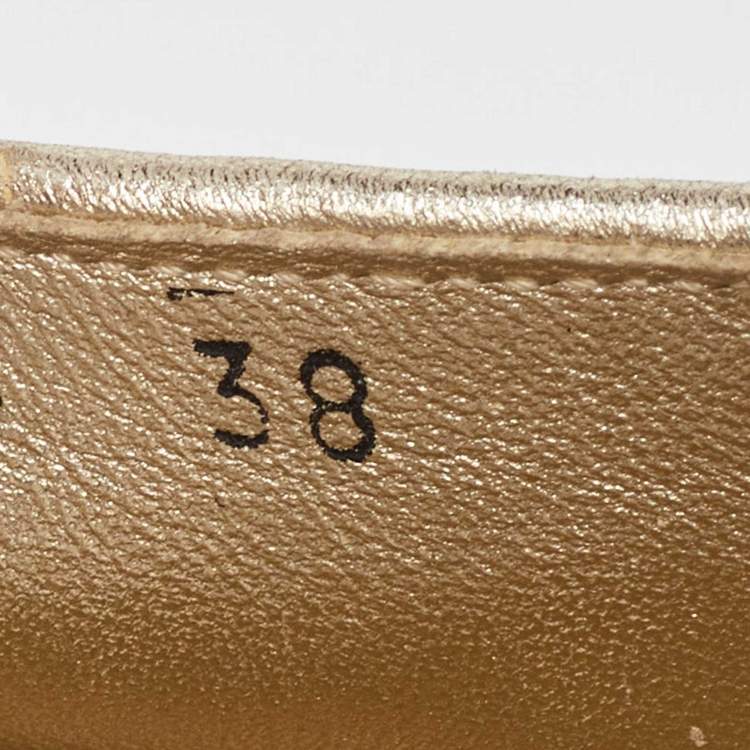Pre Owned Miu Miu Gold Glitter and Leather Espadrille Wedge Sandals Size 38