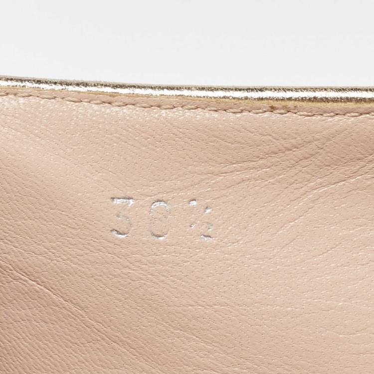 Pre Owned Miu Miu Gold Leather Bow Loafers Size 38.5