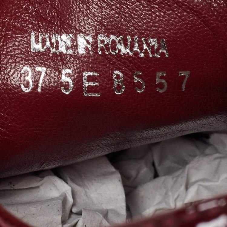 Pre Owned Miu Miu Burgundy Patent Leather Crystal Cap Toe  Sneakers Size 37