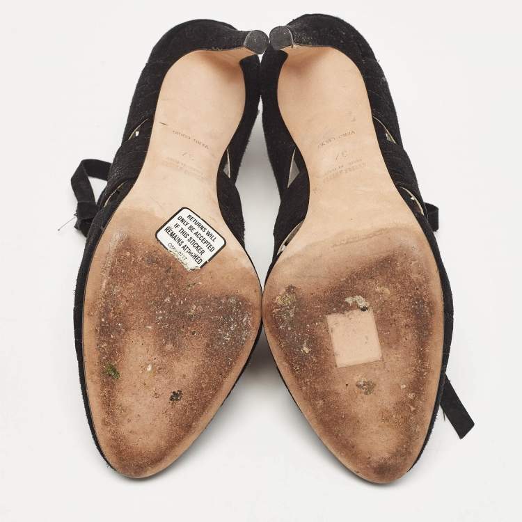 Pre Owned Miu Miu Black Suede Cut Out Pumps Size 37