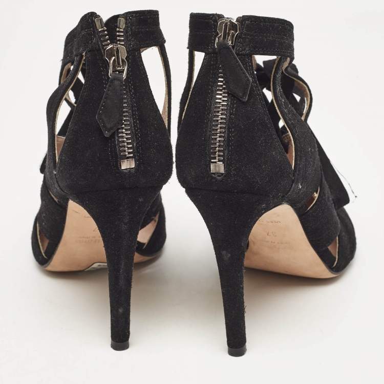 Pre Owned Miu Miu Black Suede Cut Out Pumps Size 37