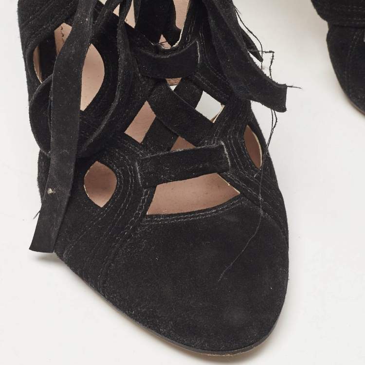 Pre Owned Miu Miu Black Suede Cut Out Pumps Size 37