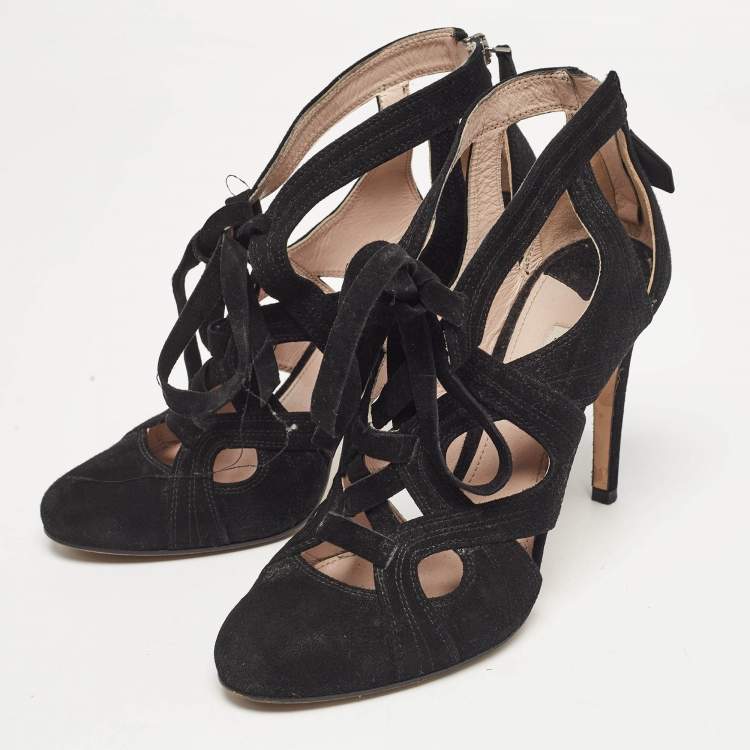 Pre Owned Miu Miu Black Suede Cut Out Pumps Size 37