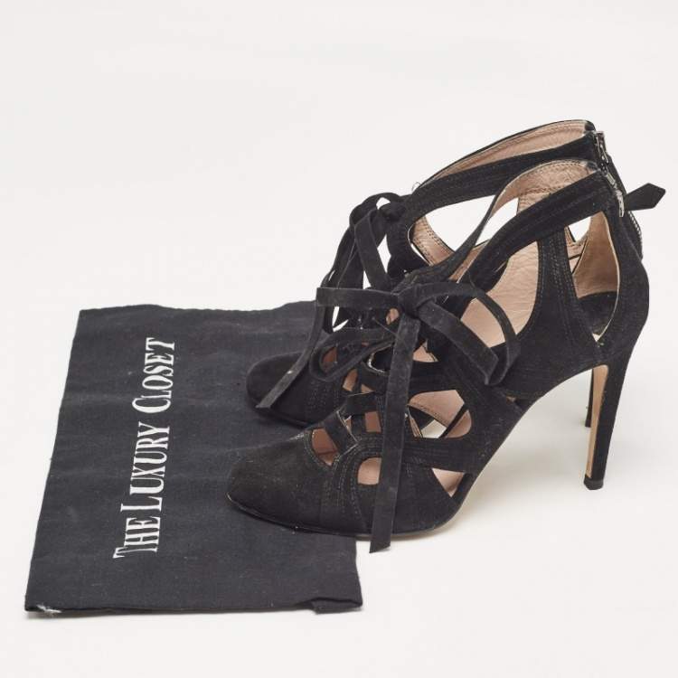 Pre Owned Miu Miu Black Suede Cut Out Pumps Size 37