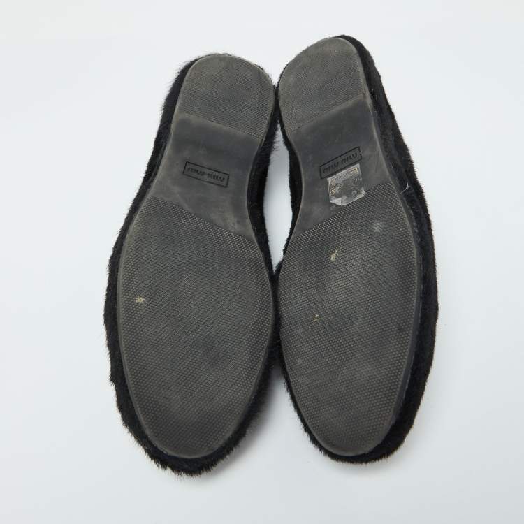 Pre Owned Miu Miu Black Faux Fur Smoking Slippers 37.5