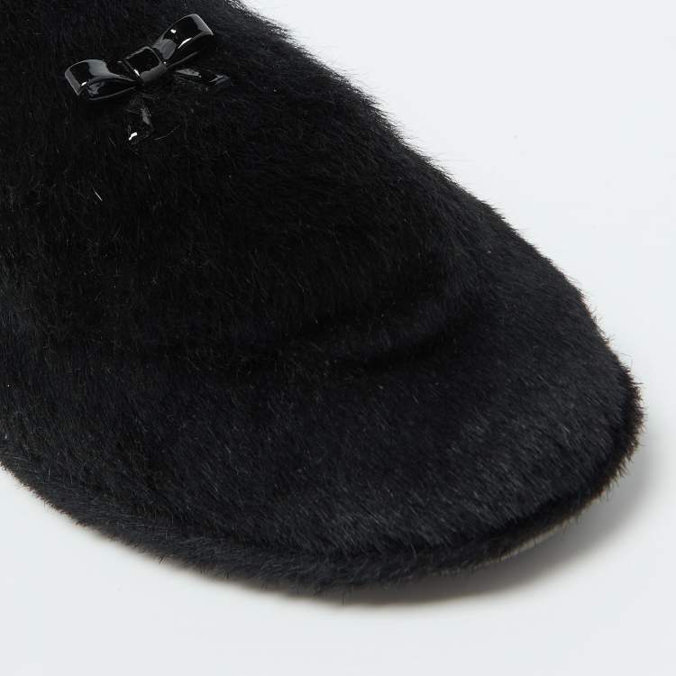 Pre Owned Miu Miu Black Faux Fur Smoking Slippers 37.5