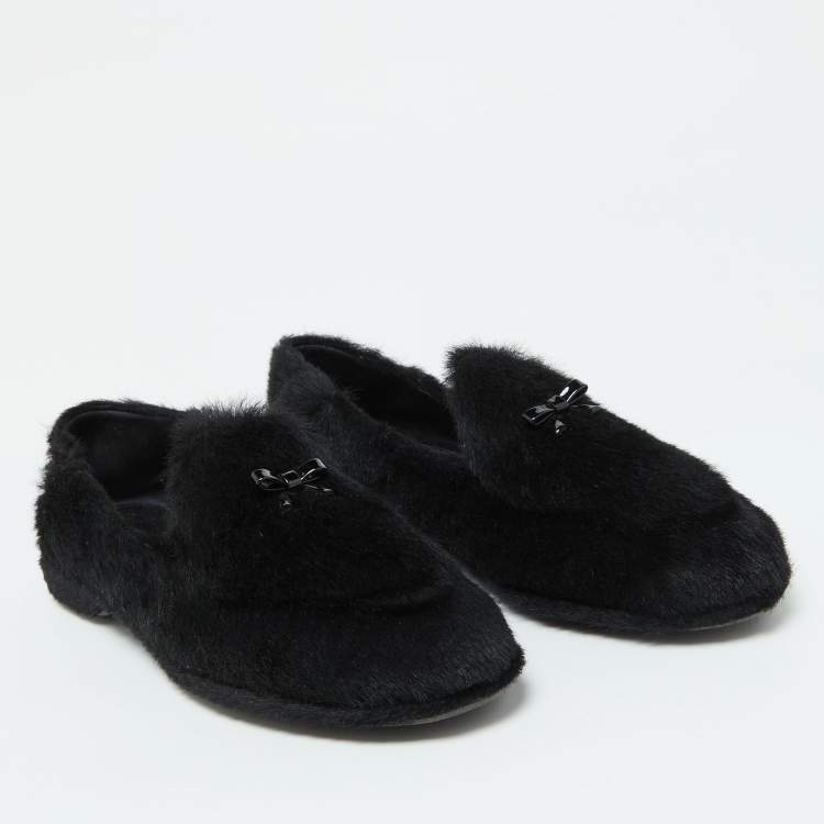 Pre Owned Miu Miu Black Faux Fur Smoking Slippers 37.5