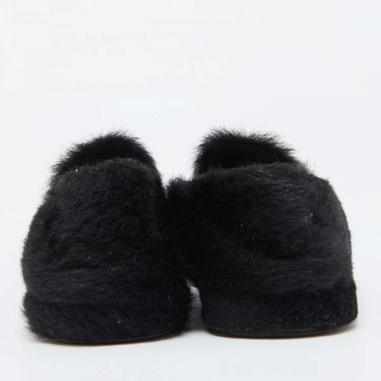 Pre Owned Miu Miu Black Faux Fur Smoking Slippers 37.5