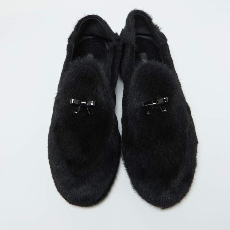 Pre Owned Miu Miu Black Faux Fur Smoking Slippers 37.5