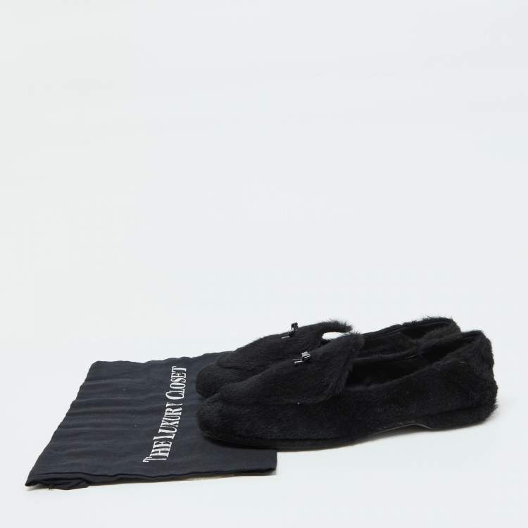 Pre Owned Miu Miu Black Faux Fur Smoking Slippers 37.5