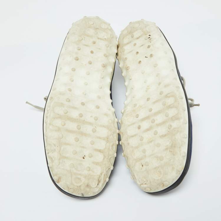 Pre Owned Miu Miu Grey/Blue Satin and Neoprene Astro Crystal Embellished Low Top Sneakers Size 40