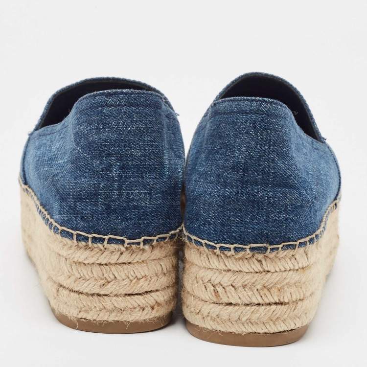 Pre Owned Miu Miu Blue Denim Crystal Embellished Platform Espadrilles Size 40