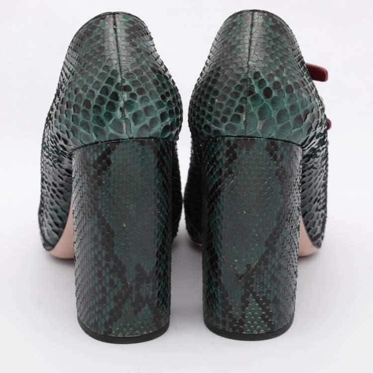 Pre Owned Miu Miu Green/Red Python and Patent Leather Mary Jane Pumps Size 39.5