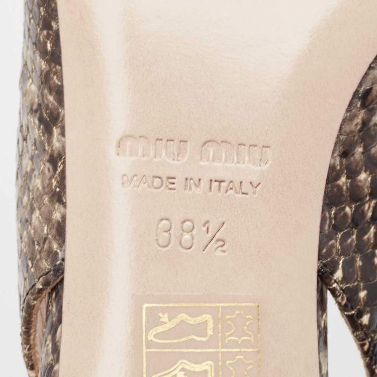 Pre Owned Miu Miu Black/Beige Embossed Snakeskin Bow Slingback Pumps Size 38.5
