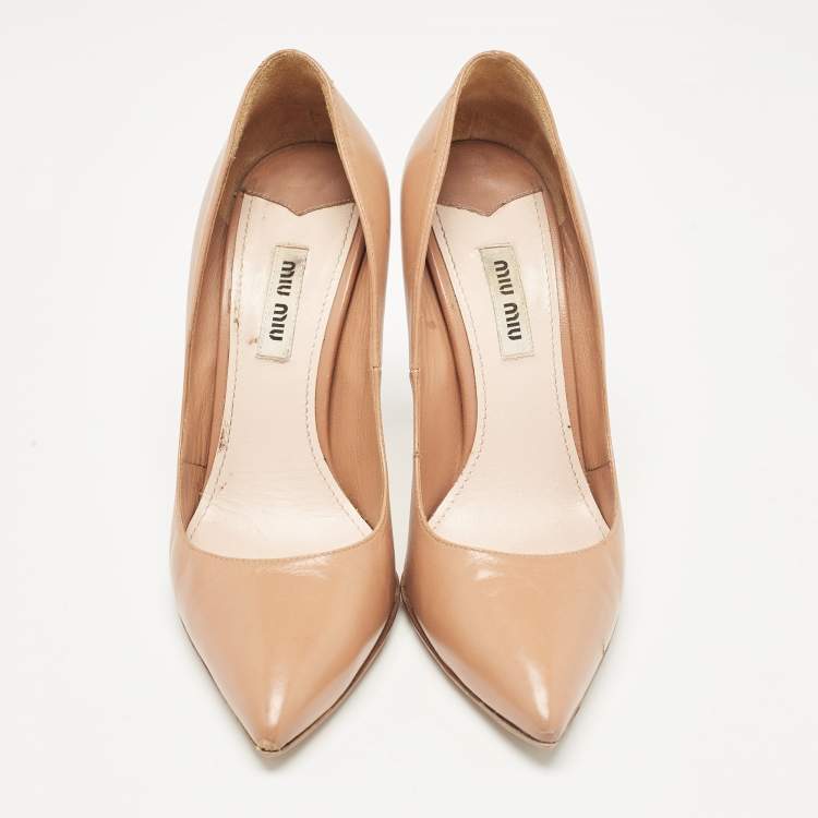 Pre Owned Miu Miu Brown Leather Pointed Toe Pumps Size 37
