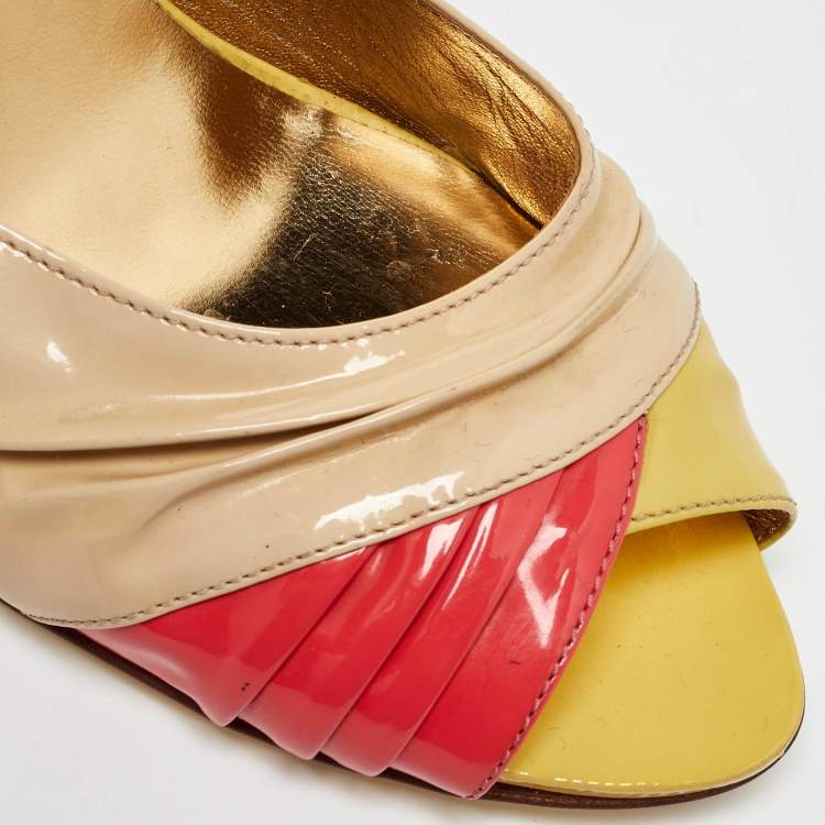 Pre Owned Miu Miu Tri Color Patent Leather Slide Sandals Size 39.5