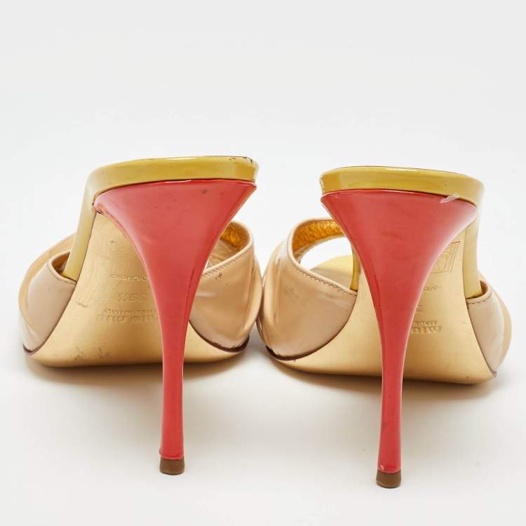 Pre Owned Miu Miu Tri Color Patent Leather Slide Sandals Size 39.5