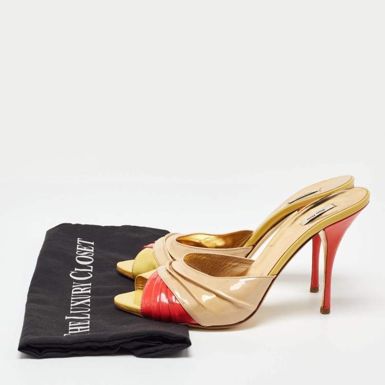 Pre Owned Miu Miu Tri Color Patent Leather Slide Sandals Size 39.5