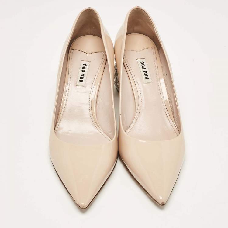 Pre Owned Miu Miu Pink Patent Leather Crystal Embellished Block Heel Pumps Size 41