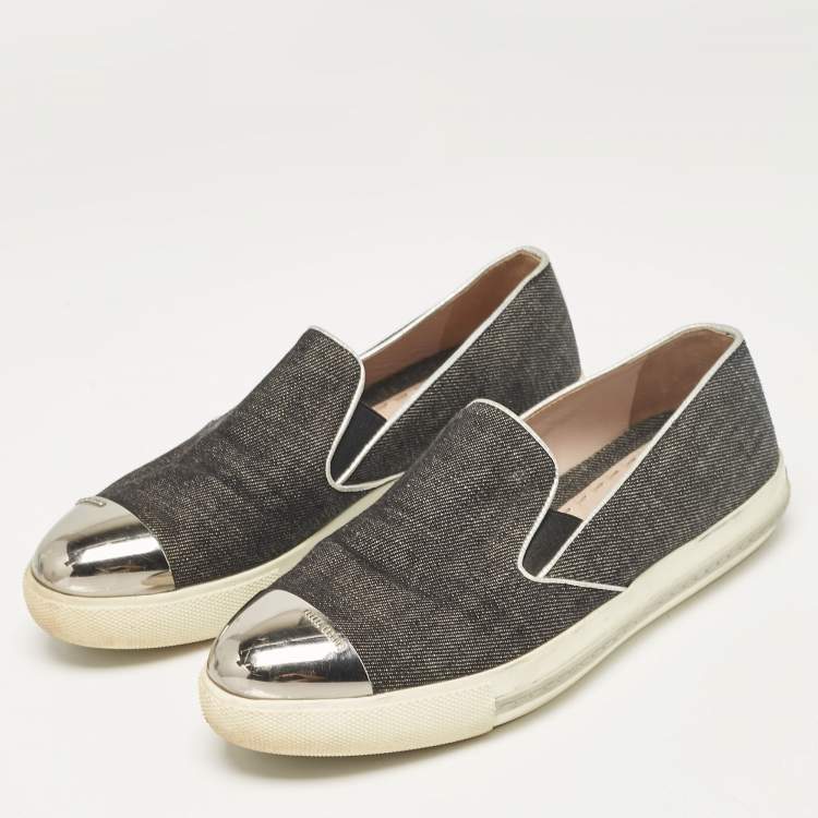 Pre Owned Miu Miu Grey Denim Slip On Sneakers Size 38.5