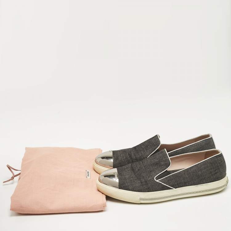 Pre Owned Miu Miu Grey Denim Slip On Sneakers Size 38.5